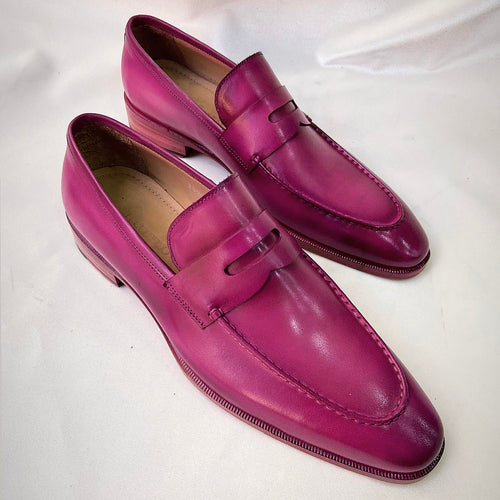 TucciPolo Luma Classic Elegant Purple Pink Italian Leather Mens Luxury Loafer Handmade Shoe with Matching Belt Combo