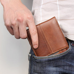 TucciPolo Mens R-8107-3B Light Brown Genuine Vintage Cow Leather Pocket Wallet RFID Card Holder