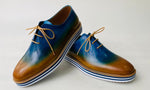 TucciPolo Newest Arrival Mens Sporty Handmade Italian Leather Oxford Blueish Beige Casual Sneaker Dress Shoes