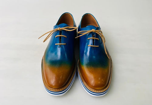 TucciPolo Newest Arrival Mens Sporty Handmade Italian Leather Oxford Blueish Beige Casual Sneaker Dress Shoes