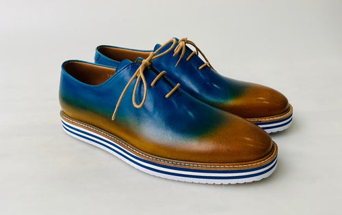 TucciPolo Newest Arrival Mens Sporty Handmade Italian Leather Oxford Blueish Beige Casual Sneaker Dress Shoes