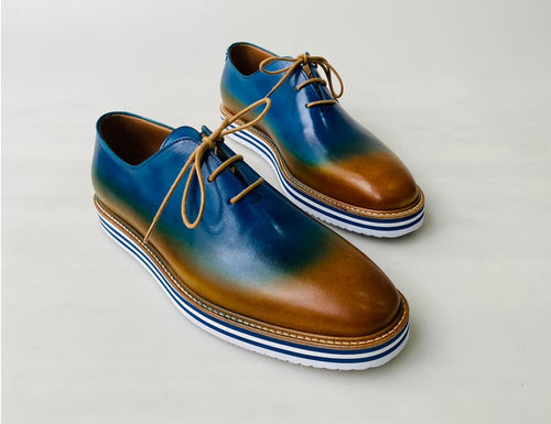 TucciPolo Newest Arrival Mens Sporty Handmade Italian Leather Oxford Blueish Beige Casual Sneaker Dress Shoes