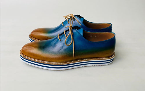 TucciPolo Newest Arrival Mens Sporty Handmade Italian Leather Oxford Blueish Beige Casual Sneaker Dress Shoes