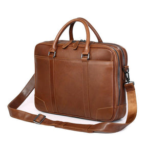 TucciPolo 7348B Men's Genuine Leather Brown Laptop Briefcase Handbag