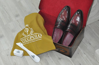 TucciPolo Alvaro Handmade Mens Burgundy Stylish Loafers Italian Leather Shoe