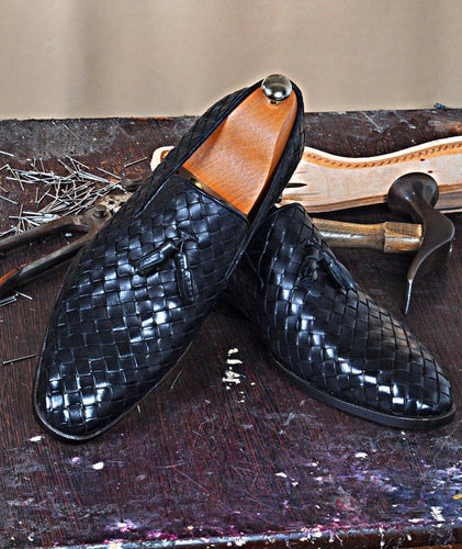 TucciPolo Borlo-BB Calfskin Chequeboard Weave Mens Stylish Italian Leather Loafer Shoe