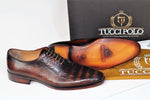 TucciPolo Crocodile Embossed Luxury Mens Handmade Oxford Brown Shoe