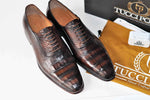 TucciPolo Crocodile Embossed Luxury Mens Handmade Oxford Brown Shoe
