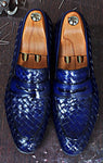 TucciPolo Digno-B Stylish Blue Chequeboard Woven Calfskin Handmade Italian Leather Loafer Shoe