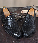 TucciPolo Digno-K Stylish Black Chequeboard Weave Calfskin Handmade Loafer Italian Leather Mens Shoe