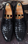TucciPolo Digno-K Stylish Black Chequeboard Weave Calfskin Handmade Loafer Italian Leather Mens Shoe
