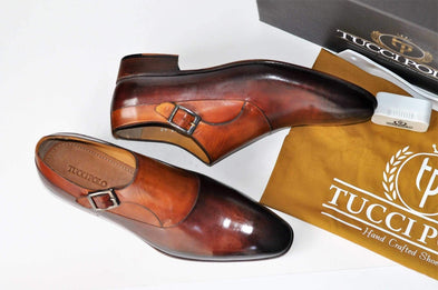 TucciPolo Elvo-TP Luxury Mens Handmade Two Tone Brown Italian Leather Shoe