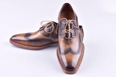 TucciPolo HandWelted Wingtip Oxfords Italian Leather Handmade Mens Luxury Shoe