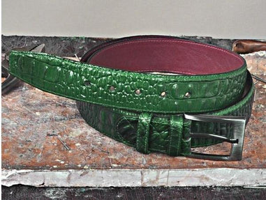 TucciPolo Green Embossed Crocodile Handmade Mens Leather Luxury Belt