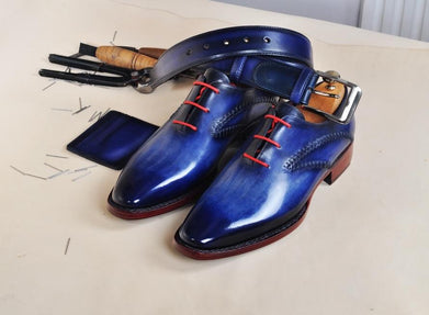 TucciPolo Handmade Mens Elegant Style HandWelted Italian Navy Calfskin Luxury Oxford Shoe