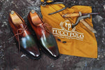 TucciPolo Handmade Mens Stylish Goodyear Welted Two Tone Greenish Brown Luxury Derby Shoe