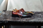 TucciPolo Handmade Mens Stylish Goodyear Welted Two Tone Greenish Brown Luxury Derby Shoe