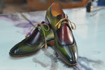 TucciPolo Handmade Two Tone Greenish Burgundy Mens Oxford Italian Leather Split Toe Luxury Shoe