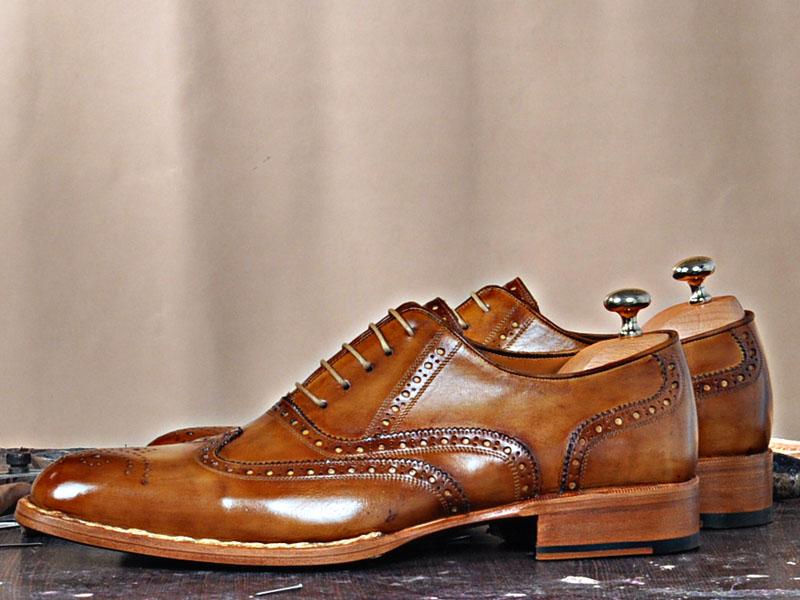 TucciPolo Tobacco HandWelted Wingtip Oxford Handmade Italian Leather Luxury Dress Shoes Medium (D) / 11.5 TucciPolo Tobacco HandWelted Wingtip Oxford Handmade Italian Leather Luxury Dress Shoes Medium (D) / 11.5