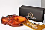 TucciPolo Luxury Mens Handmade Monkstrap Tan Italian Leather Shoe