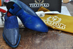 TucciPolo Mens Genuine Blue Stingray with Half Suede HandWelted Handmade Monkstrap Pointed Toe Shoe