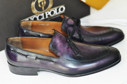 TucciPolo Mens Handcrafted Purple Italian Calfskin Luxury Slip on Loafers