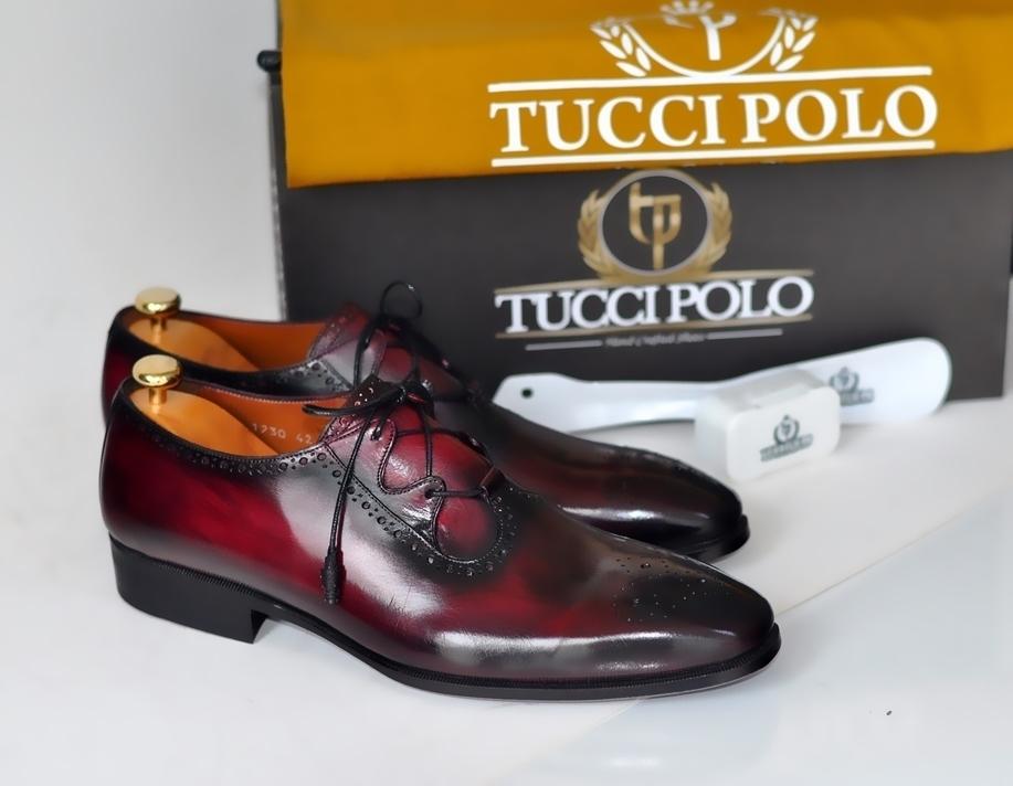 TucciPolo Burgundy Oxford — Handmade Italian Leather Luxury Dress Shoes for Men Medium (D) / 14