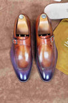 TucciPolo Mens Handmade Purple Brown Single Buckle Monkstrap Italian Leather Luxury Shoe