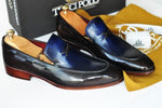 TucciPolo Mens Luxury Handmade Italian Leather Mixed Tone Blue and Brown Loafers Shoe