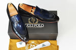 TucciPolo Mens Luxury Handmade Italian Leather Mixed Tone Blue and Brown Loafers Shoe