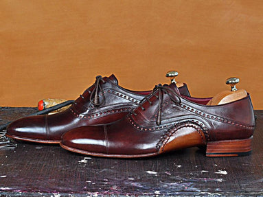 TucciPolo Mens Oxfords Burgundy Naturally Tanned Calfskin Handmade Welted Italian Leather Core Luxury Shoe