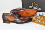 TucciPolo Oxford Wingtips Handstitched Luxury Mens Handmade Bleach Brown Italian Leather Shoe