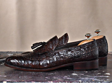 TucciPolo Troy Bespoke Mens Genuine Crocodile Leather Luxury Loafers with Tassels