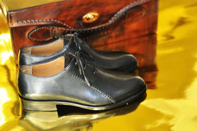 TucciPolo Mens Handmade Wingtip Oxford Style Black Luxury Shoe