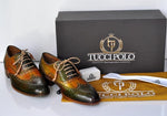 TucciPolo Mens Handmade Wingtip Oxford Style Bleached Green Luxury Shoe