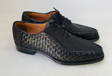 TucciPolo Half Genuine Black Stingray with Weave Leather Prestigiously HandWelted Oxford Mens Luxury Shoes
