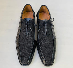 TucciPolo Half Genuine Black Stingray with Weave Leather Prestigiously HandWelted Oxford Mens Luxury Shoes