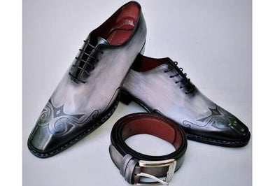 TucciPolo Mens Handcrafted Black-Gray Oxford Italian Leather Shoe