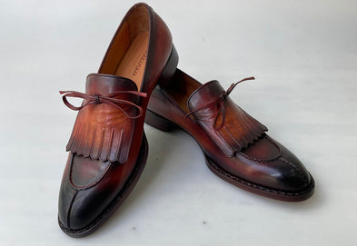 TucciPolo Mens Handcrafted Split Toe Hand Welted Stitched Chocolate-Brown Loafers