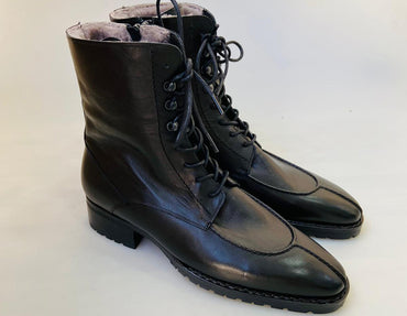 TucciPolo Mens handmade Luxury Italian leather Winter Fur Split Toe Black Dress Boots