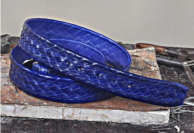 TucciPolo Blue Chequerboard Weave Mens Leather Luxury Handmade Belt