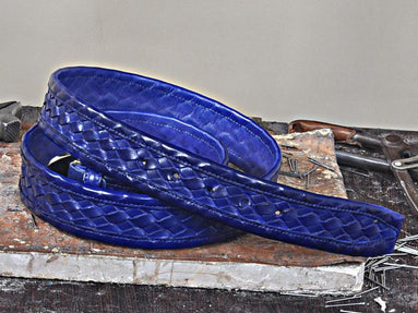 TucciPolo Blue Chequerboard Weave Mens Leather Luxury Handmade Belt