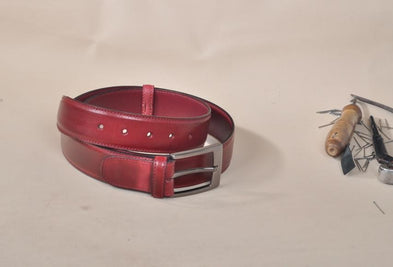 TucciPolo Burgundy Handpolished Mens Leather Luxury Belt