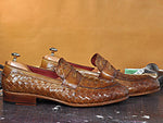 TucciPolo Digno-T Stylish Tobacco Chequeboard Woven Italian Leather Handmade Mens Loafer Shoe