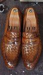 TucciPolo Digno-T Stylish Tobacco Chequeboard Woven Italian Leather Handmade Mens Loafer Shoe