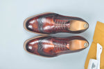 TucciPolo Limited Edition Handmade Sporty Luxury Burnished Brown Wingtip Brogue Mens Italian Leather Sneaker