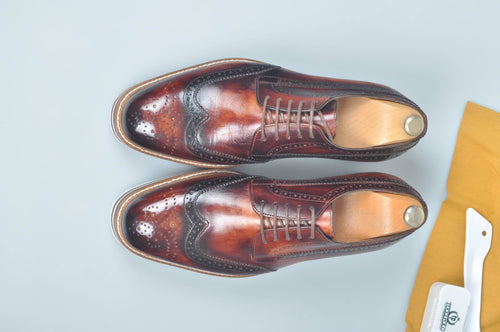 TucciPolo Limited Edition Handmade Sporty Luxury Burnished Brown Wingtip Brogue Mens Italian Leather Sneaker