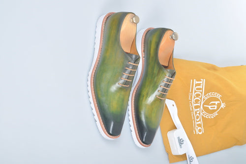 TucciPolo Limited Edition Sporty Handmade Luxury Greenish Mens Italian Leather Oxford Style Sneaker