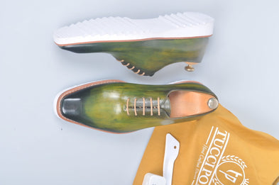 TucciPolo Limited Edition Sporty Handmade Luxury Greenish Mens Italian Leather Oxford Style Sneaker