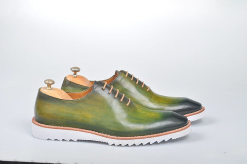 TucciPolo Limited Edition Sporty Handmade Luxury Greenish Mens Italian Leather Oxford Style Sneaker